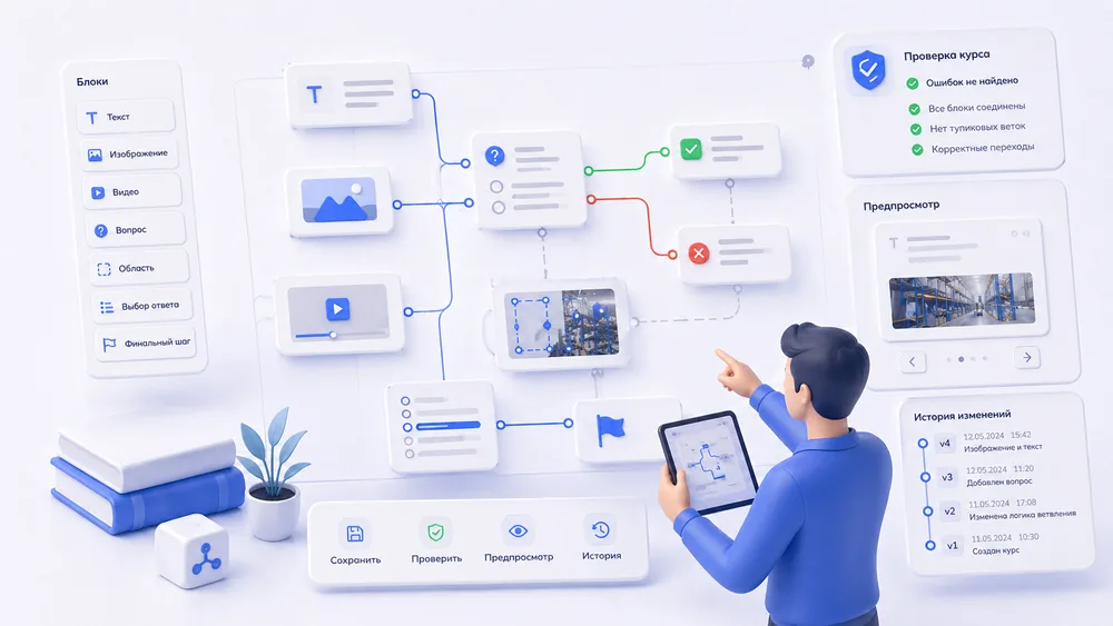 Блочный редактор микрокурса с ветвлением ответов